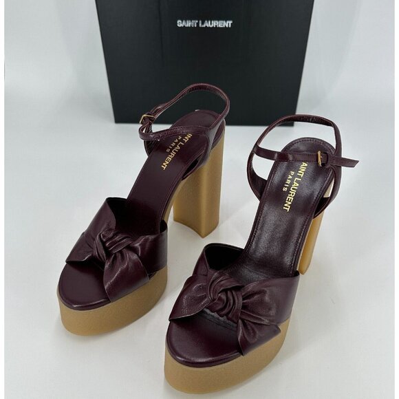 Saint Laurent Bianca Node High Heel Platform Sandals sz 38.5 EU 8.5 US Wine Red - Picture 4 of 16